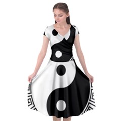 Yin Yang Eastern Asian Philosophy Cap Sleeve Wrap Front Dress by Pakrebo