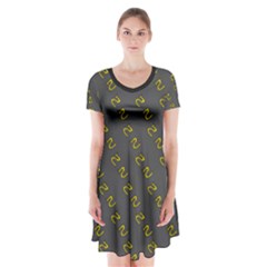 No Step On Snek Pattern Charcoal Dark Gray Background Meme Short Sleeve V-neck Flare Dress by snek