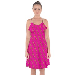 No Step On Snek Pattern Pink Background Meme Ruffle Detail Chiffon Dress by snek