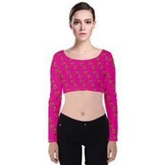 No Step On Snek Pattern Pink Background Meme Velvet Long Sleeve Crop Top by snek