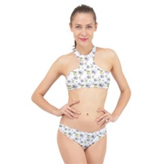 No Step On Snek Do Not Bubble Speech Pattern White Background Meme High Neck Bikini Set by snek