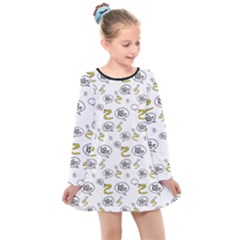 No Step On Snek Do Not Bubble Speech Pattern White Background Meme Kids  Long Sleeve Dress by snek