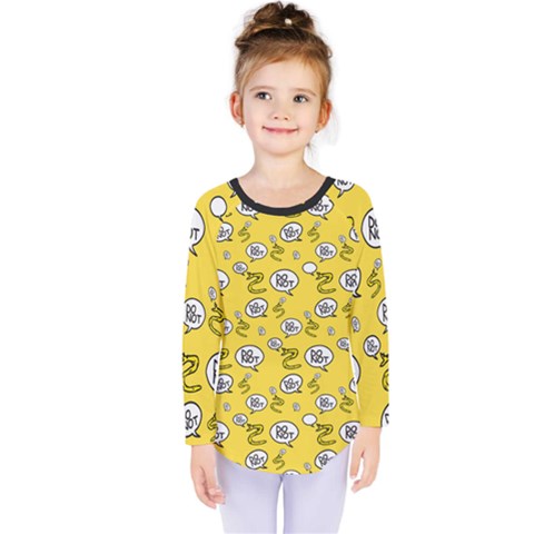 No Step On Snek Do Not Bubble Speech Pattern Yellow Background Meme Kids  Long Sleeve Tee by snek