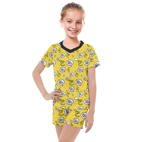 No Step On Snek Do Not Bubble Speech Pattern Yellow Background Meme Kids  Mesh Tee And Shorts Set by snek