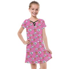 No Step On Snek Do Not Bubble Speech Pattern Pink Background Meme Kids  Cross Web Dress by snek