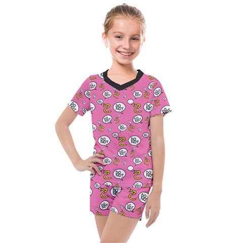 No Step On Snek Do Not Bubble Speech Pattern Pink Background Meme Kids  Mesh Tee And Shorts Set by snek