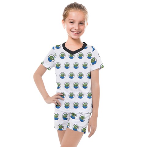 Apu Apustaja With Banana Phone Wall Eyed Pepe The Frog Pattern Kekistan Kids  Mesh Tee And Shorts Set by snek