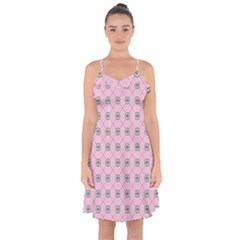 Kekistan Logo Pattern On Pink Background Ruffle Detail Chiffon Dress by snek