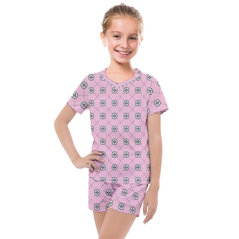 Kekistan Logo Pattern On Pink Background Kids  Mesh Tee And Shorts Set by snek