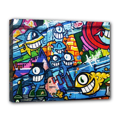 Graffiti Urban Colorful Graffiti Cartoon Fish Canvas 14  X 11  (stretched) by genx