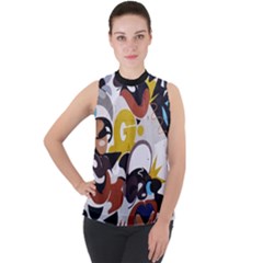 Graffiti Urban Colorful Graffiti City Wall Hip Hop Music Singers Mock Neck Chiffon Sleeveless Top by genx