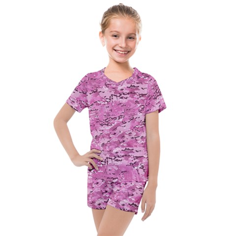 Pink Camouflage Army Military Girl Kids  Mesh Tee And Shorts Set by snek