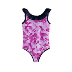 Standard Pink Camouflage Army Military Girl Funny Pattern Kids  Frill Swimsuit by snek