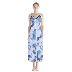 Standard Light Blue Camouflage Army Military Button Up Chiffon Maxi Dress by snek