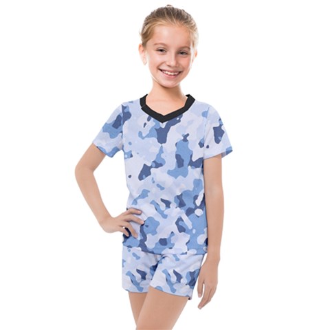 Standard Light Blue Camouflage Army Military Kids  Mesh Tee And Shorts Set by snek