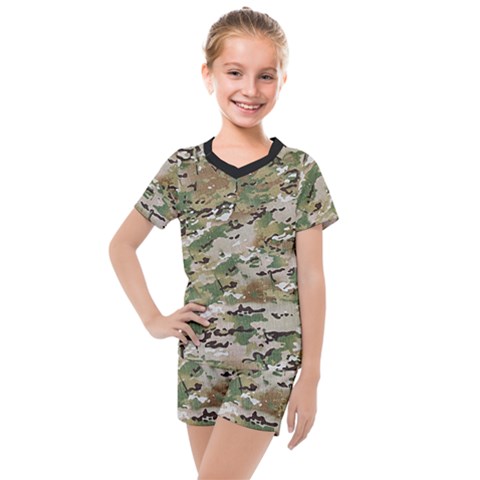 Wood Camouflage Military Army Green Khaki Pattern Kids  Mesh Tee And Shorts Set by snek