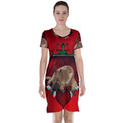 Wonderful German Shepherd With Heart And Flowers Short Sleeve Nightdress by FantasyWorld7