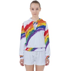 Watercolor Painting Rainbow Women s Tie Up Sweat by Mariart