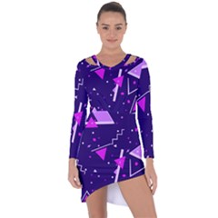 Purple Blue Geometric Pattern Asymmetric Cut-out Shift Dress by Pakrebo