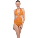 Orange Mosaic Structure Background Halter Front Plunge Swimsuit View1