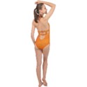 Orange Mosaic Structure Background Halter Front Plunge Swimsuit View2