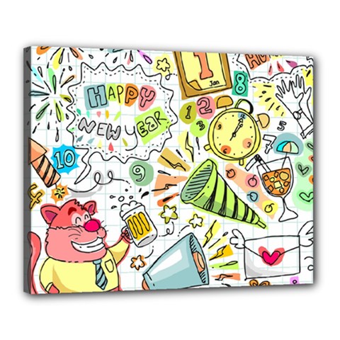 Doodle New Year Party Celebration Canvas 20  X 16  (stretched) by Pakrebo