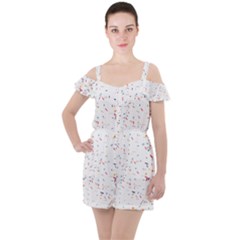 Ribbon Polka Ruffle Cut Out Chiffon Playsuit by Mariart