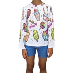 Doodle Cartoon Drawn Cone Food Kids  Long Sleeve Swimwear by Pakrebo