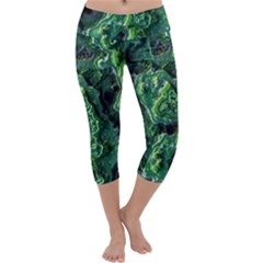 Green Pattern Background Abstract Capri Yoga Leggings by Pakrebo