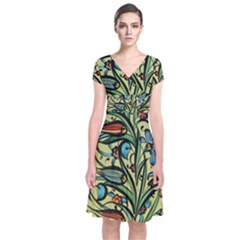 Mosaic Tile Art Ceramic Colorful Short Sleeve Front Wrap Dress by Pakrebo