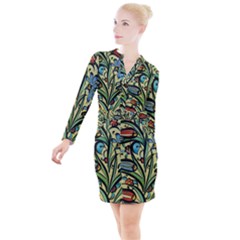 Mosaic Tile Art Ceramic Colorful Button Long Sleeve Dress by Pakrebo