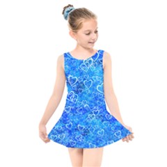 Valentine Heart Love Blue Kids  Skater Dress Swimsuit by Mariart