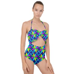 Pattern Star Abstract Background Scallop Top Cut Out Swimsuit by Pakrebo