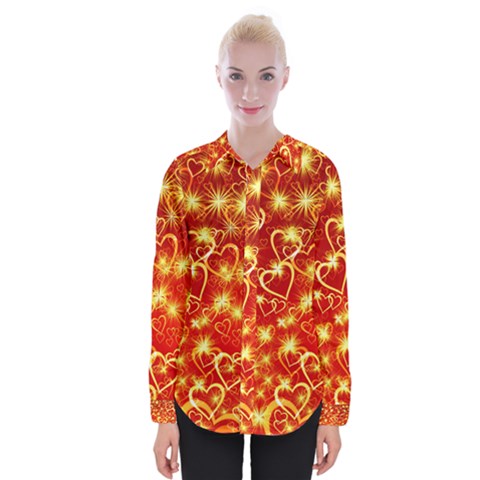 Pattern Valentine Heart Love Womens Long Sleeve Shirt by Mariart