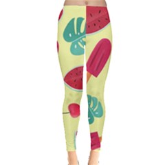 Watermelon Leaves Strawberry Leggings  by Pakrebo