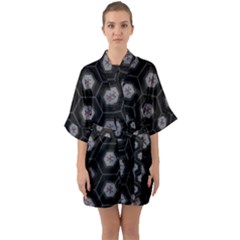 Geometric Pattern - Black Quarter Sleeve Kimono Robe by WensdaiAmbrose