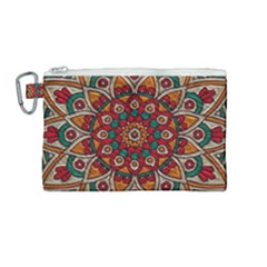 Mandala - Red & Teal Canvas Cosmetic Bag (medium) by WensdaiAmbrose