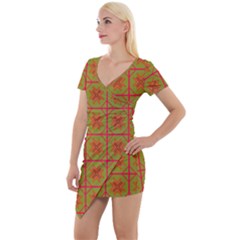 Western Pattern Backdrop Short Sleeve Asymmetric Mini Dress by Mariart