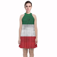 Flag Patriote Quebec Patriot Red Green White Grunge Separatism Velvet Halter Neckline Dress  by Quebec