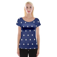 Navy Polka Dot Cap Sleeve Top by WensdaiAmbrose