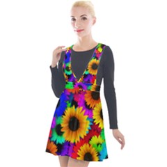 Sunflower Colorful Plunge Pinafore Velour Dress by Mariart