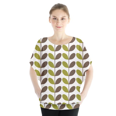 Leaf Plant Pattern Seamless Batwing Chiffon Blouse by Pakrebo