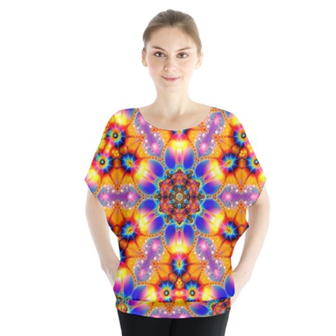 Image Fractal Background Image Batwing Chiffon Blouse by Pakrebo