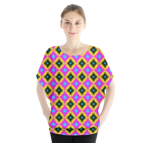 Tile Background Image Design Batwing Chiffon Blouse by Pakrebo