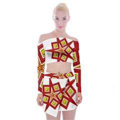 Pattern Tile Decorative Design Star Off Shoulder Top With Mini Skirt Set by Pakrebo