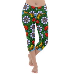 Mandala Background Colorful Pattern Lightweight Velour Capri Yoga Leggings by Pakrebo