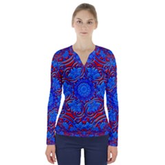 Background Fractals Surreal Design Art V-neck Long Sleeve Top by Pakrebo