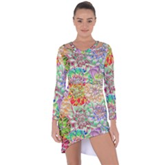 Dahlia Flower Colorful Art Collage Asymmetric Cut-out Shift Dress by Pakrebo