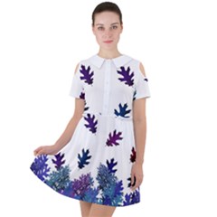 Blue Purple Leaves Short Sleeve Shoulder Cut Out Dress  by LoolyElzayat