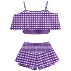 Purple Gingham Kids  Off Shoulder Skirt Bikini by retrotoomoderndesigns